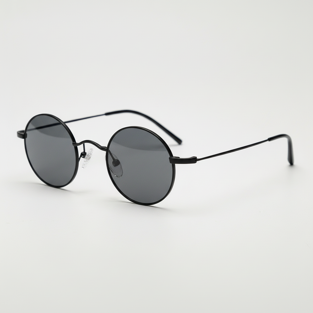 LVY Grey Tinted Lens Sunglasses - Matte black Round Titanium Frame