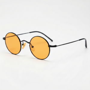 LVY Orange Tinted Lens Sunglasses - Matte black Round Titanium Frame