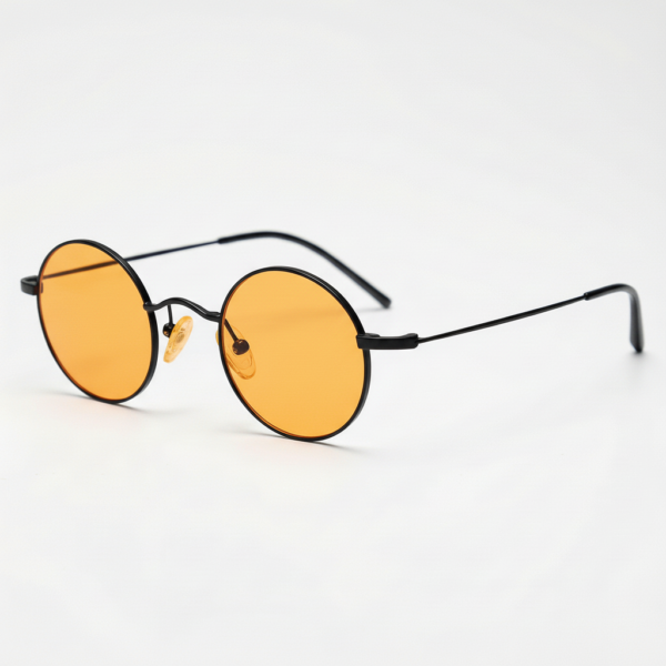 LVY Orange Tinted Lens Sunglasses - Matte black Round Titanium Frame
