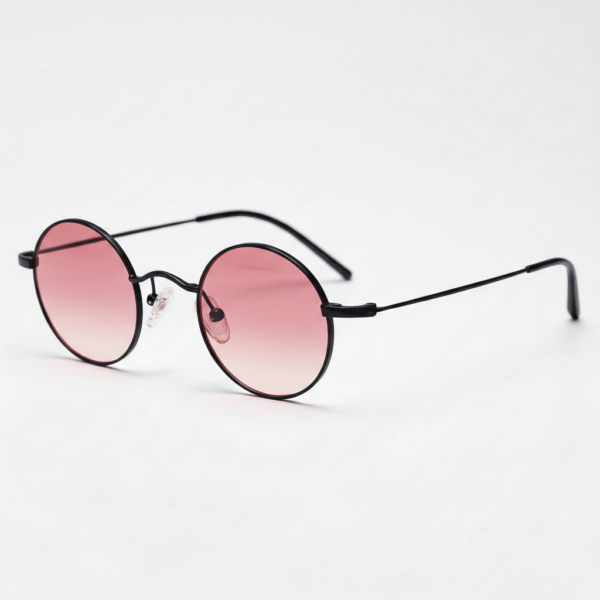 LVY Pink Gradient Lens Sunglasses - Matte black Round Titanium Frame