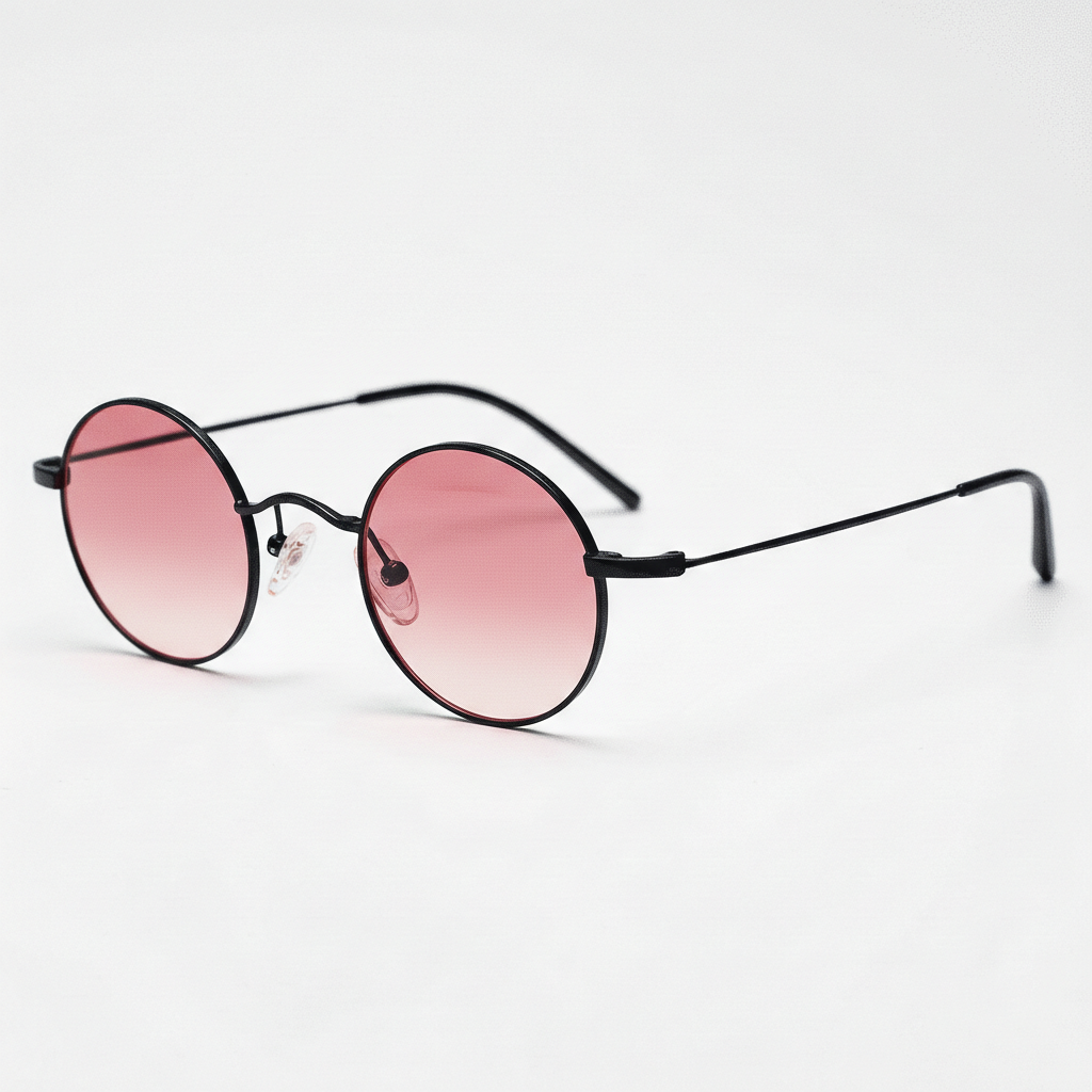LVY Pink Gradient Lens Sunglasses - Matte black Round Titanium Frame