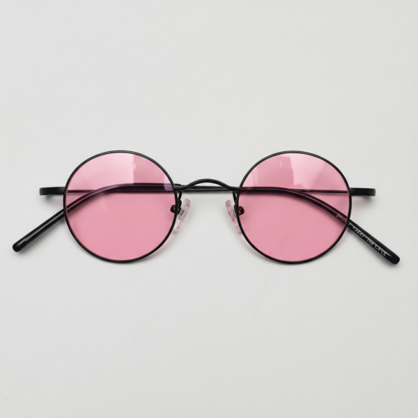 LVY Pink Tinted Lens Sunglasses - Matte black Round Titanium Frame
