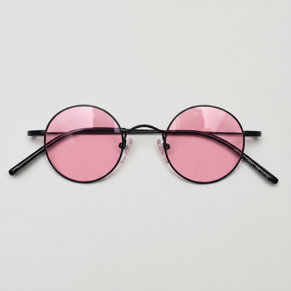 LVY Pink Tinted Lens Sunglasses - Matte black Round Titanium Frame