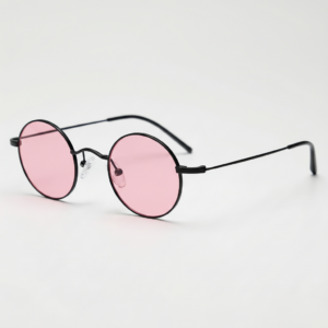 LVY Pink Tinted Lens Sunglasses - Matte black Round Titanium Frame