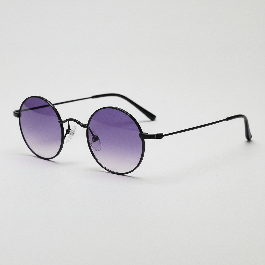 LVY Purple Gradient Lens Sunglasses - Matte black Round Titanium Frame