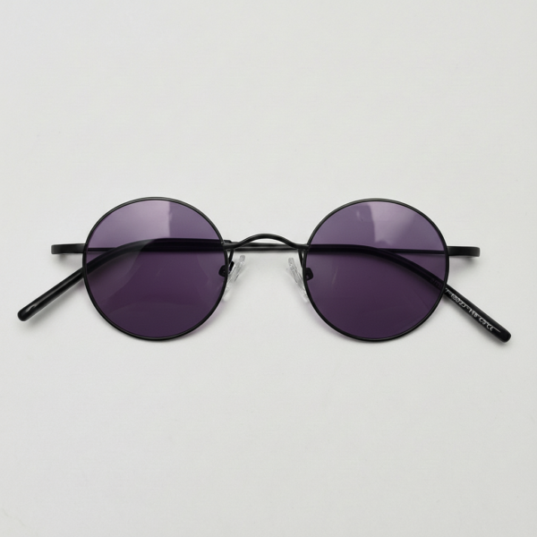 LVY Purple Tinted Lens Sunglasses - Matte black Round Titanium Frame