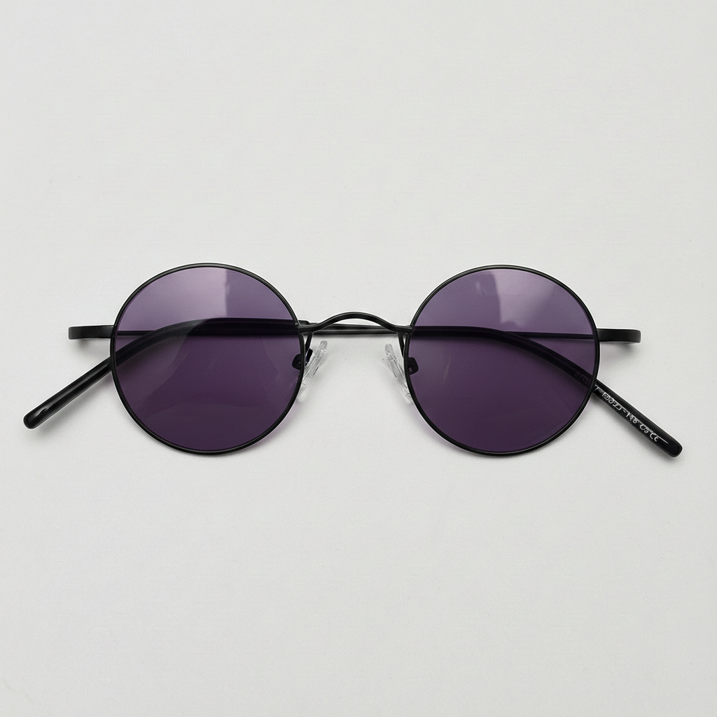 LVY Purple Tinted Lens Sunglasses - Matte black Round Titanium Frame