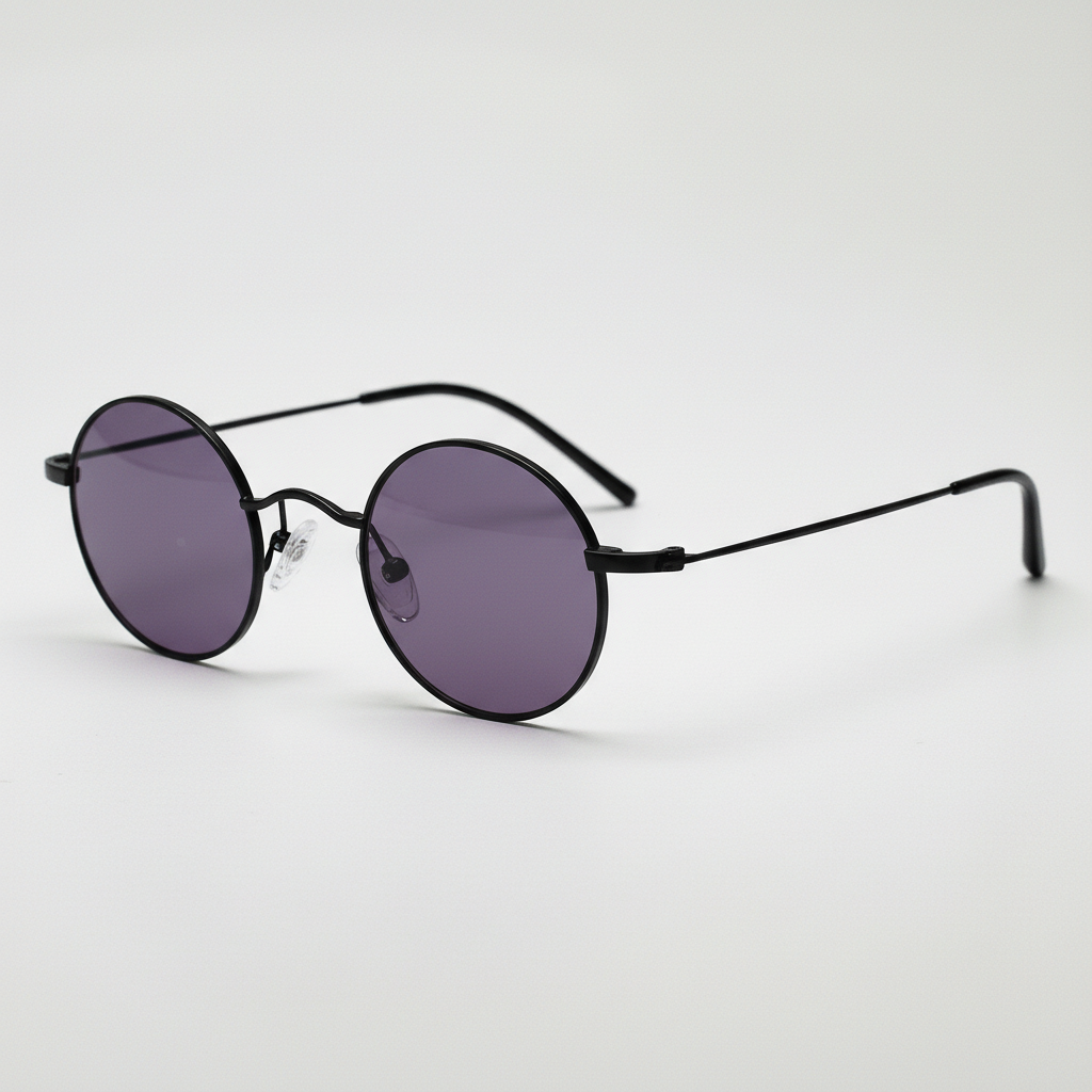 LVY Purple Tinted Lens Sunglasses - Matte black Round Titanium Frame