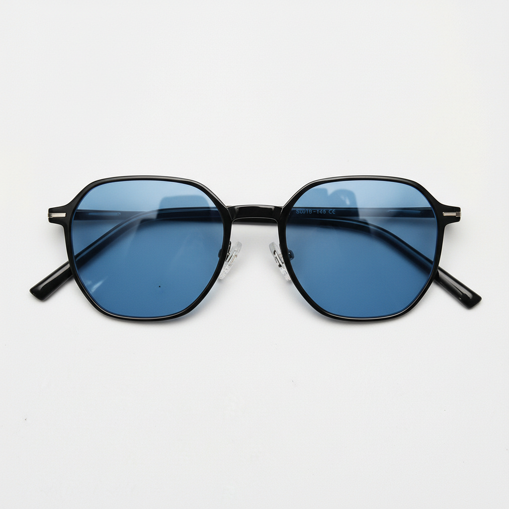 Nina Blue Tinted Lens Sunglasses - Black Square TR90 Frame