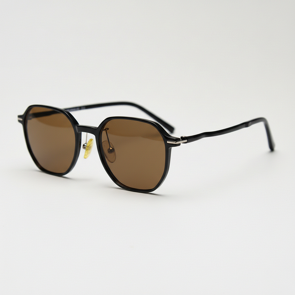 Nina Brown Tinted Lens Sunglasses - Black Square TR90 Frame