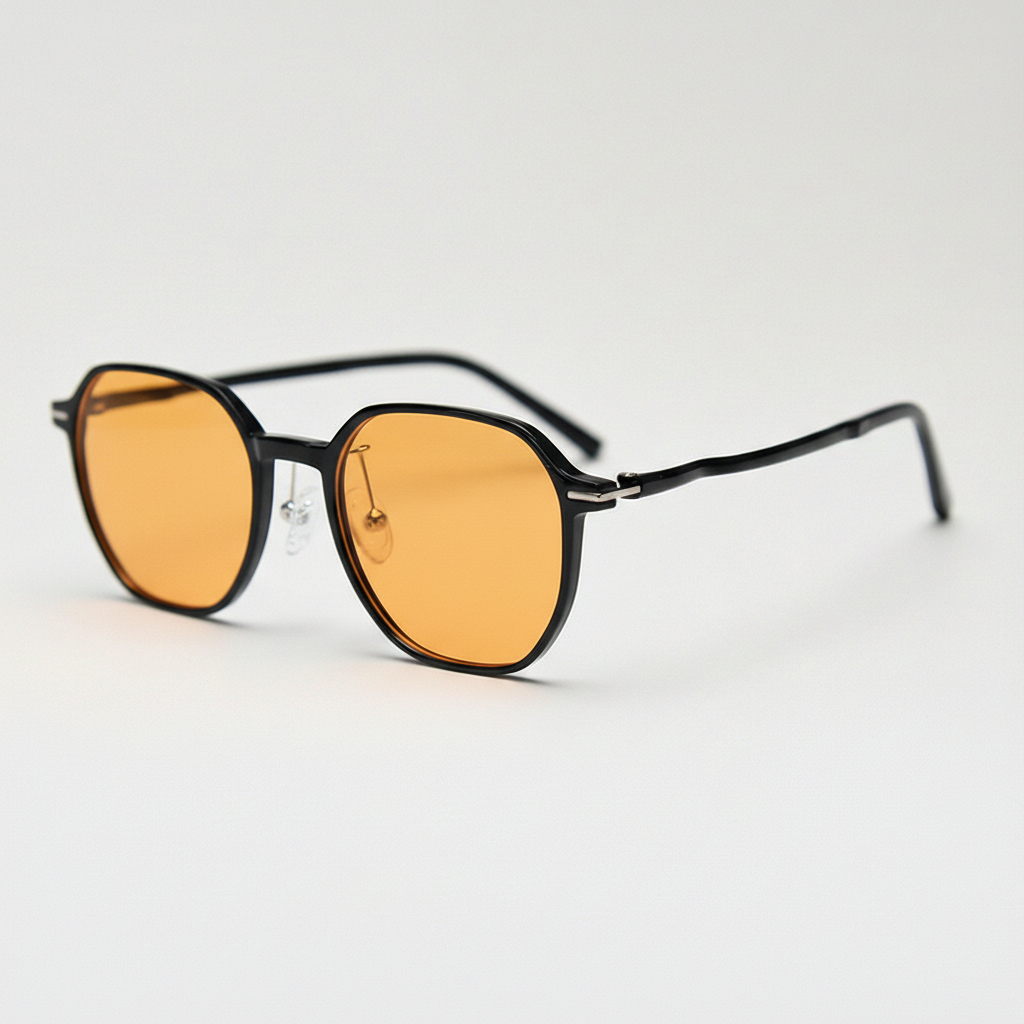 Nina Orange Tinted Lens Sunglasses - Black Square TR90 Frame
