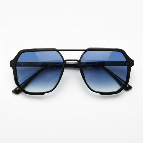 Poppy Blue Gradient Lens Sunglasses - Glossy black Geometric TR90 Frame