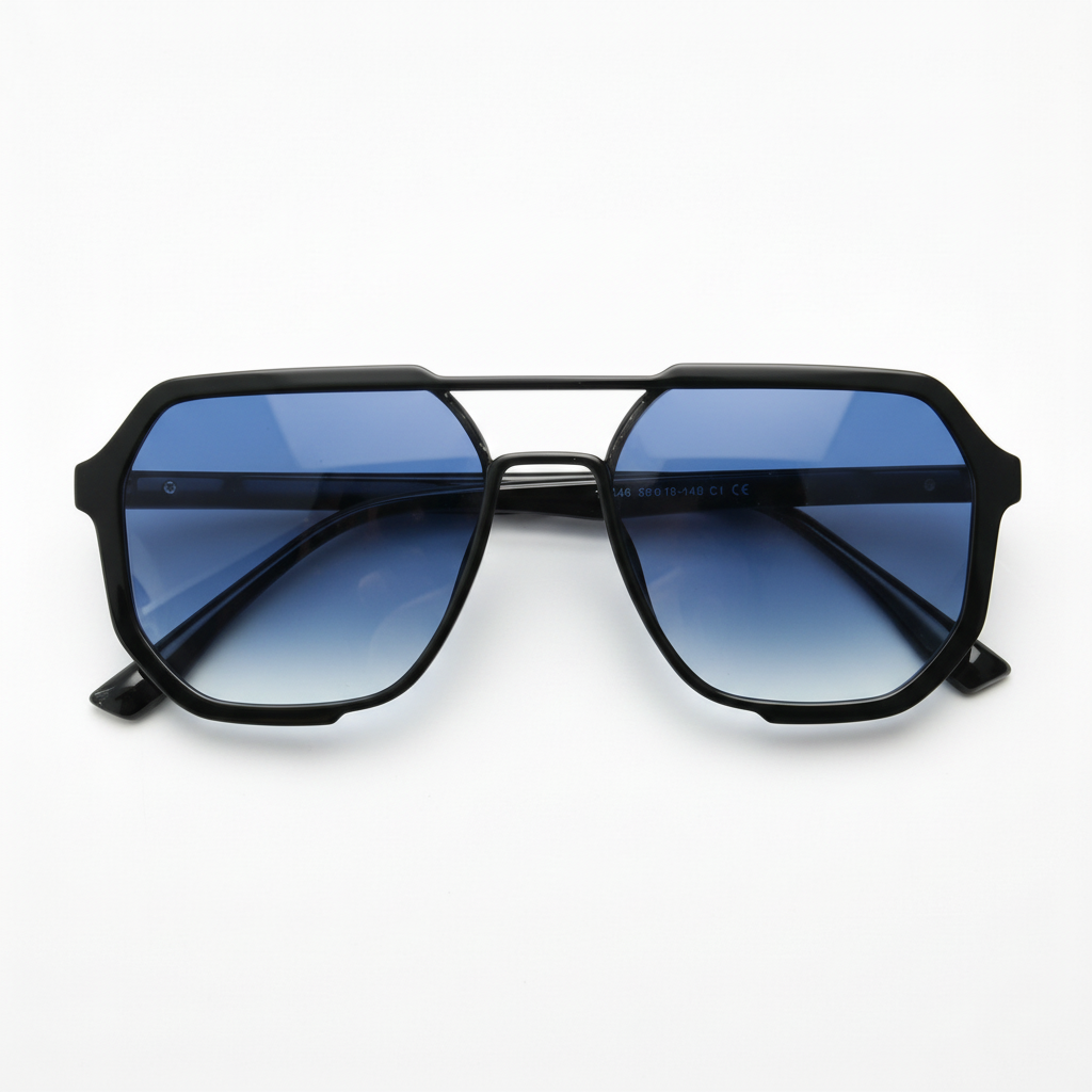 Poppy Blue Gradient Lens Sunglasses - Glossy black Geometric TR90 Frame