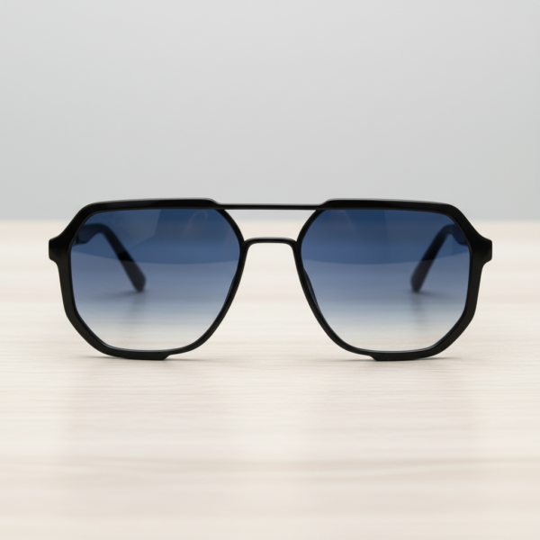Poppy Blue Gradient Lens Sunglasses - Glossy black Geometric TR90 Frame
