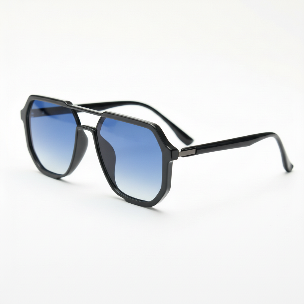 Poppy Blue Gradient Lens Sunglasses - Glossy black Geometric TR90 Frame