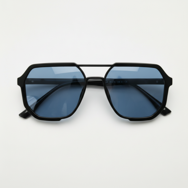 Poppy Blue Tinted Lens Sunglasses - Glossy black Geometric TR90 Frame