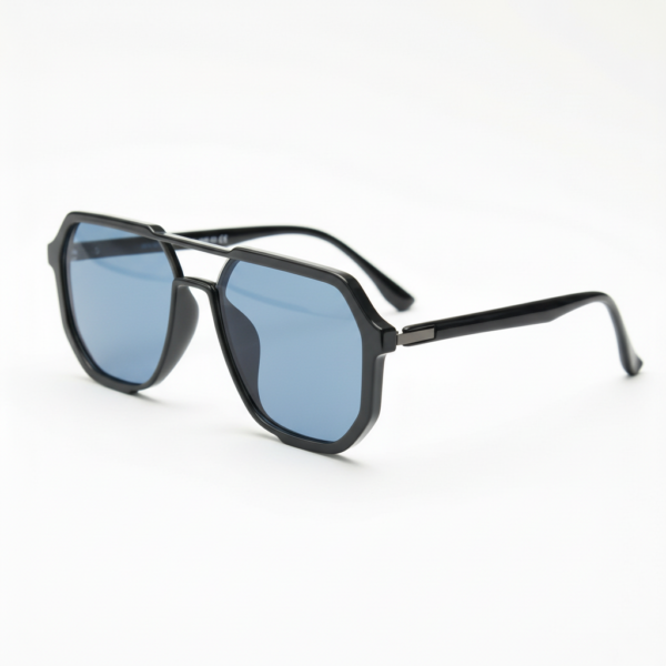 Poppy Blue Tinted Lens Sunglasses - Glossy black Geometric TR90 Frame