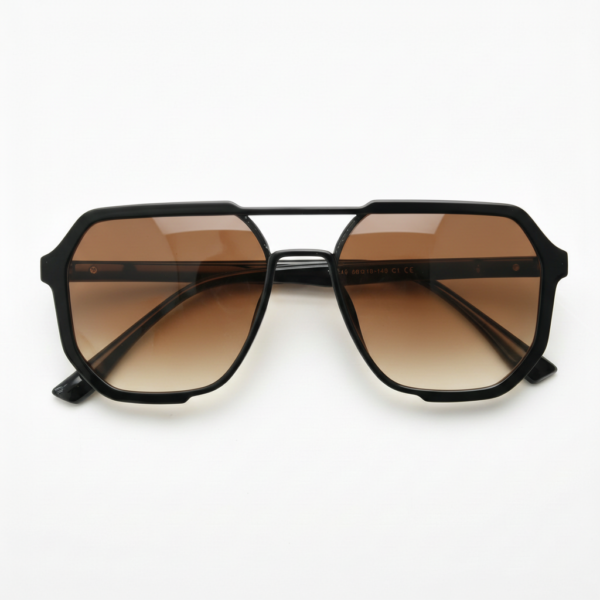 Poppy Brown Gradient Lens Sunglasses - Glossy black Geometric TR90 Frame