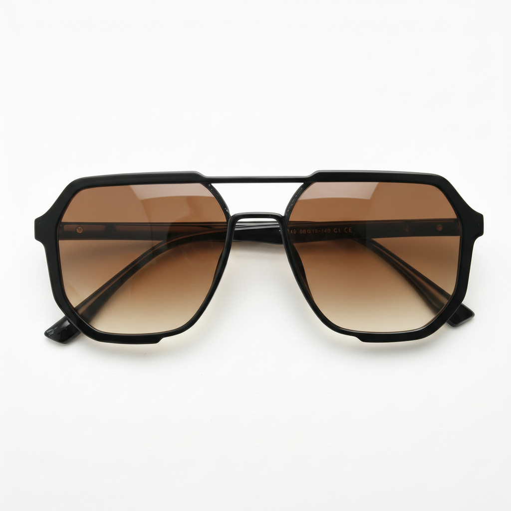 Poppy Brown Gradient Lens Sunglasses - Glossy black Geometric TR90 Frame