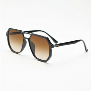 Poppy Brown Gradient Lens Sunglasses - Glossy black Geometric TR90 Frame