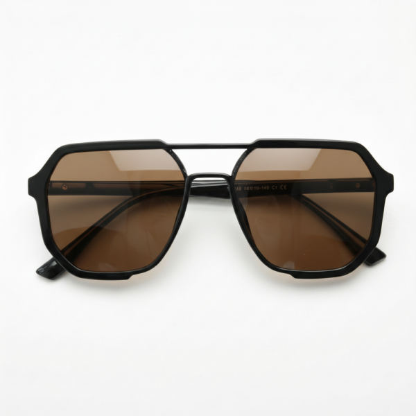 Poppy Brown Tinted Lens Sunglasses - Glossy black Geometric TR90 Frame