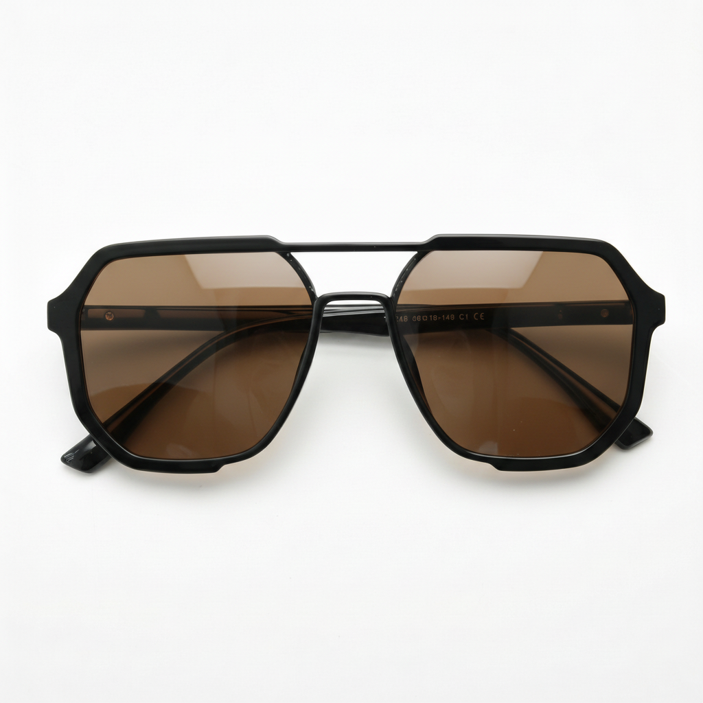 Poppy Brown Tinted Lens Sunglasses - Glossy black Geometric TR90 Frame