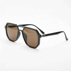 Poppy Brown Tinted Lens Sunglasses - Glossy black Geometric TR90 Frame
