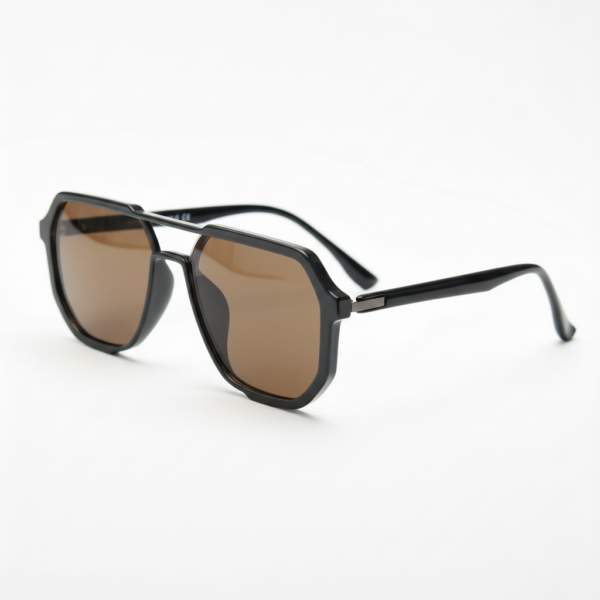 Poppy Brown Tinted Lens Sunglasses - Glossy black Geometric TR90 Frame