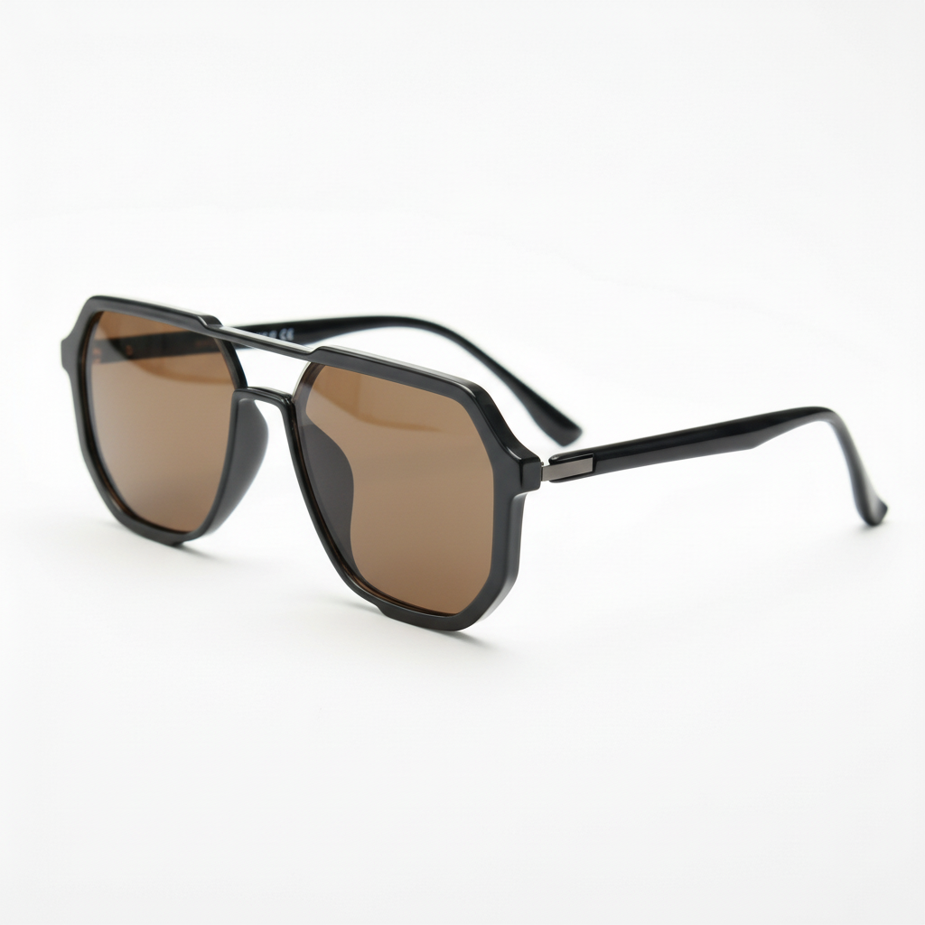 Poppy Brown Tinted Lens Sunglasses - Glossy black Geometric TR90 Frame