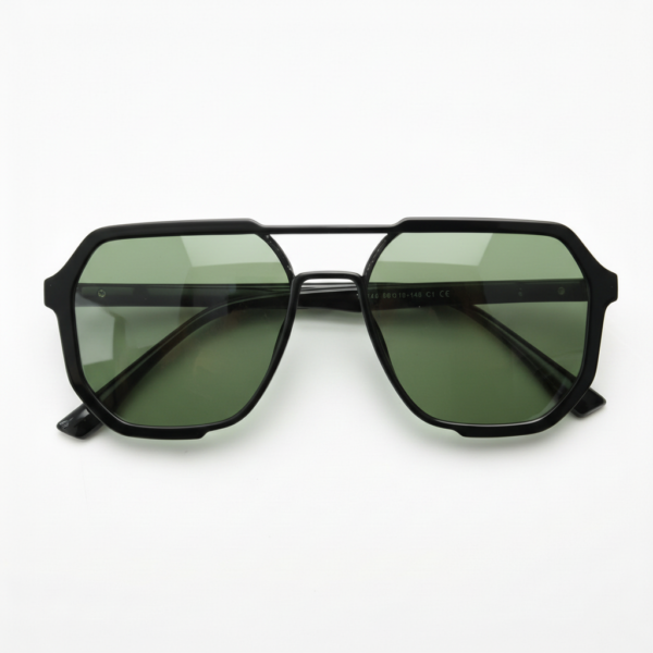 Poppy Green Tinted Lens Sunglasses - Glossy black Geometric TR90 Frame