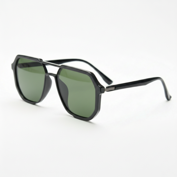 Poppy Green Tinted Lens Sunglasses - Glossy black Geometric TR90 Frame