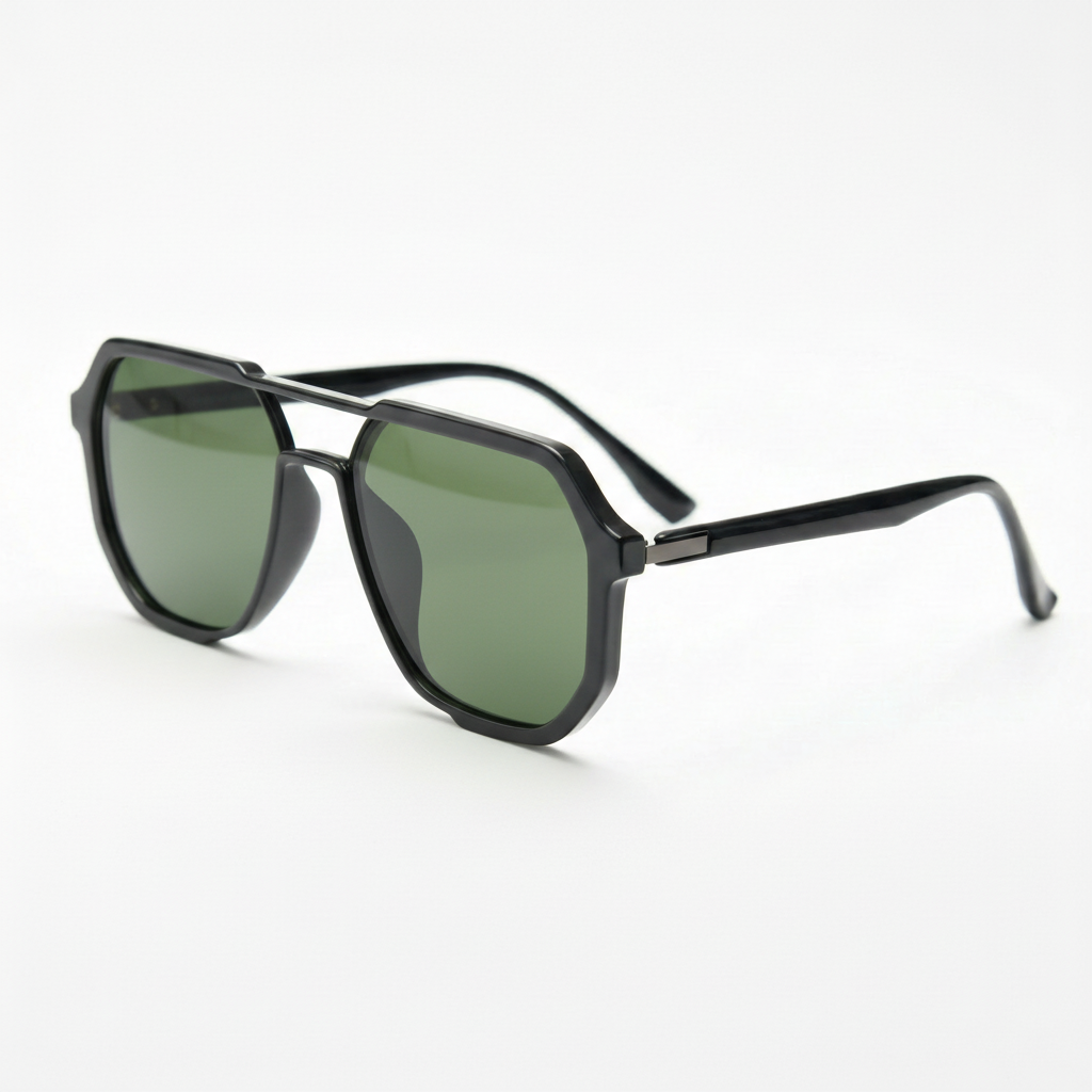 Poppy Green Tinted Lens Sunglasses - Glossy black Geometric TR90 Frame