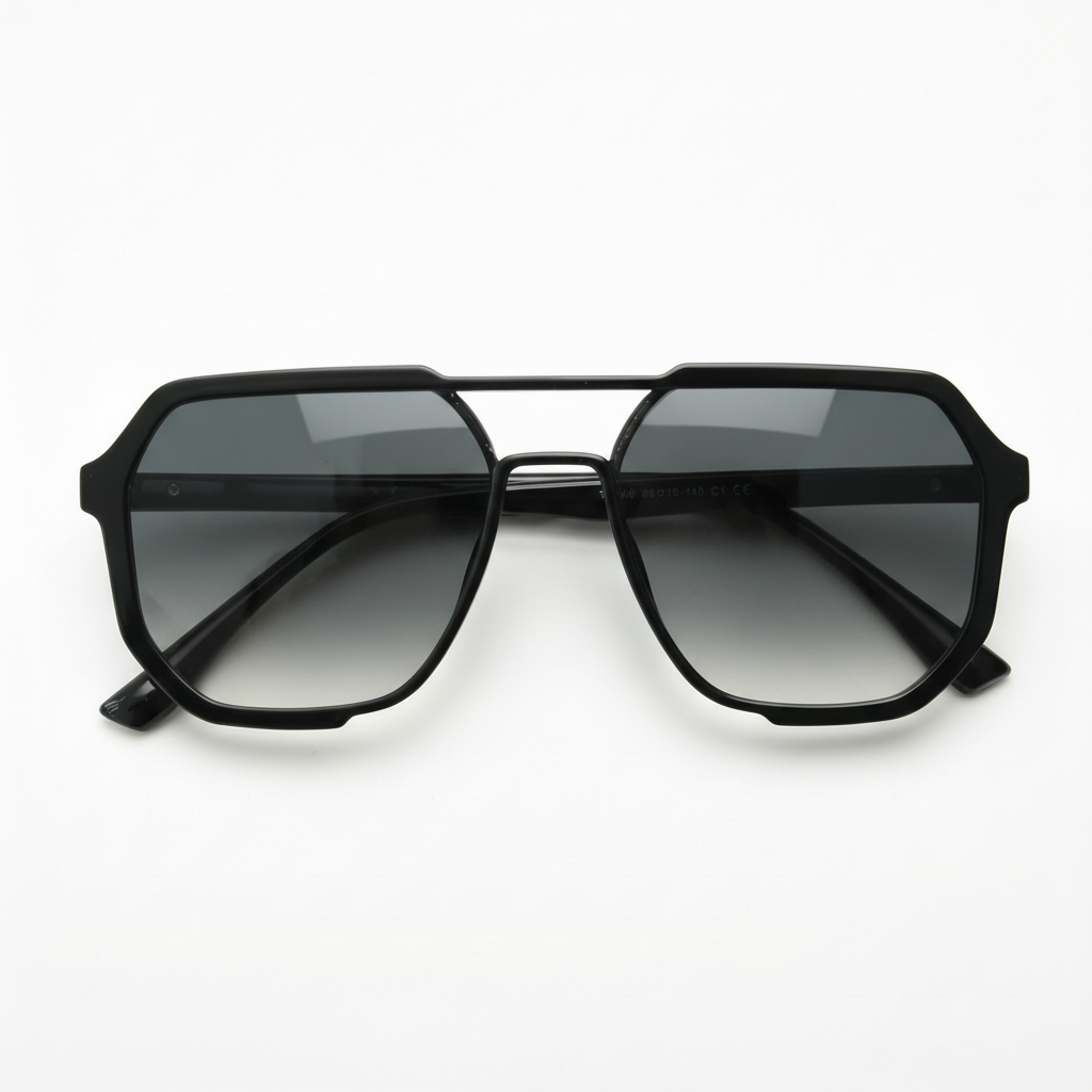 Poppy Grey Gradient Lens Sunglasses - Glossy black Geometric TR90 Frame