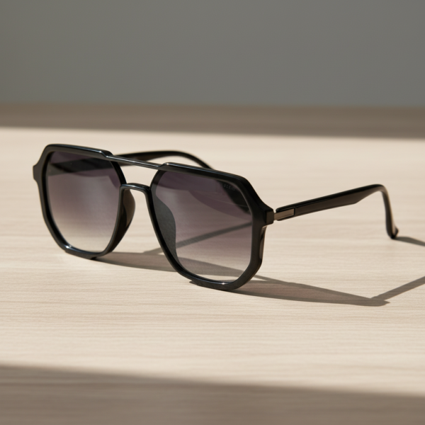 Poppy Grey Gradient Lens Sunglasses - Glossy black Geometric TR90 Frame