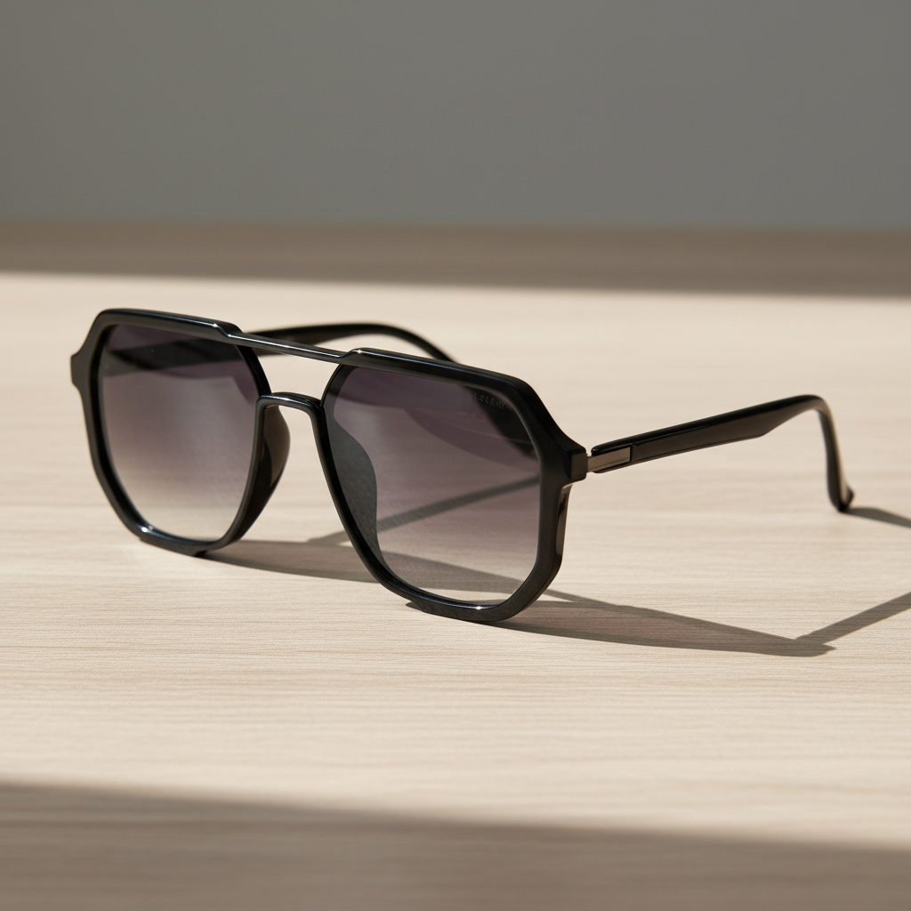 Poppy Grey Gradient Lens Sunglasses - Glossy black Geometric TR90 Frame