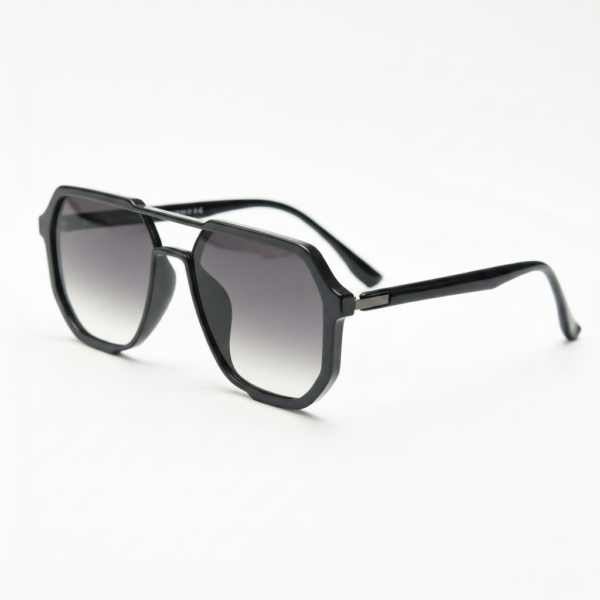 Poppy Grey Gradient Lens Sunglasses - Glossy black Geometric TR90 Frame