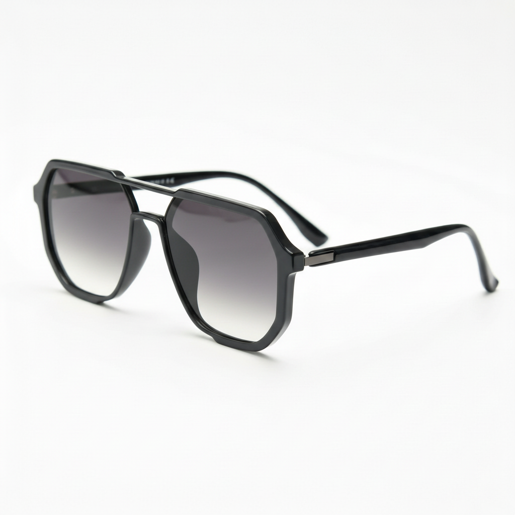 Poppy Grey Gradient Lens Sunglasses - Glossy black Geometric TR90 Frame