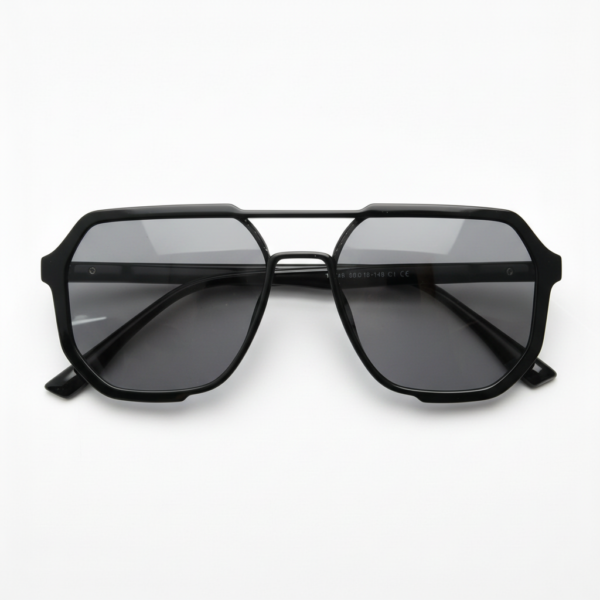 Poppy Grey Tinted Lens Sunglasses - Glossy black Geometric TR90 Frame