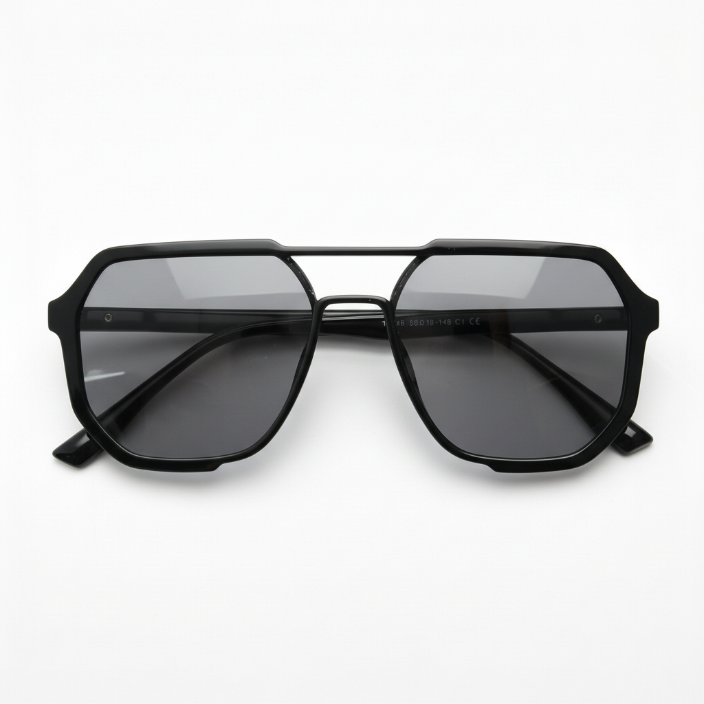 Poppy Grey Tinted Lens Sunglasses - Glossy black Geometric TR90 Frame