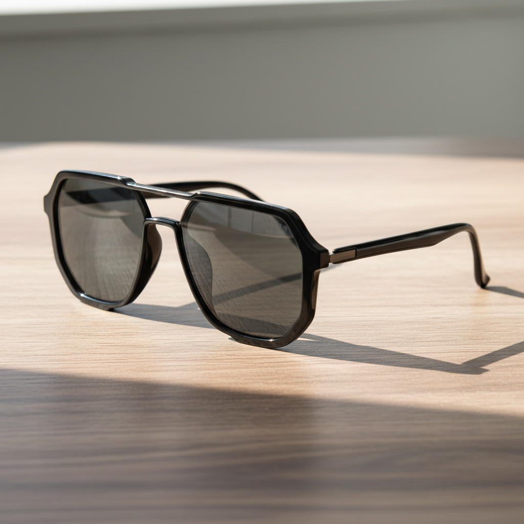 Poppy Grey Tinted Lens Sunglasses - Glossy black Geometric TR90 Frame