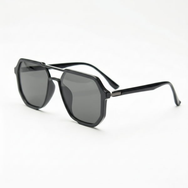 Poppy Grey Tinted Lens Sunglasses - Glossy black Geometric TR90 Frame