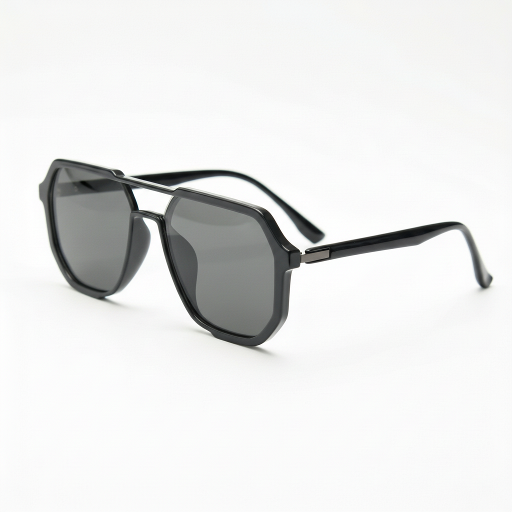 Poppy Grey Tinted Lens Sunglasses - Glossy black Geometric TR90 Frame
