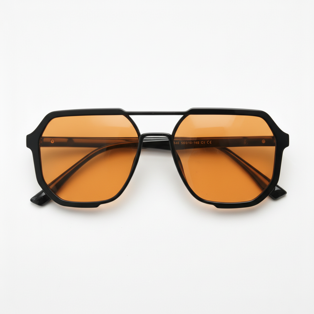 Poppy Orange Tinted Lens Sunglasses - Glossy black Geometric TR90 Frame