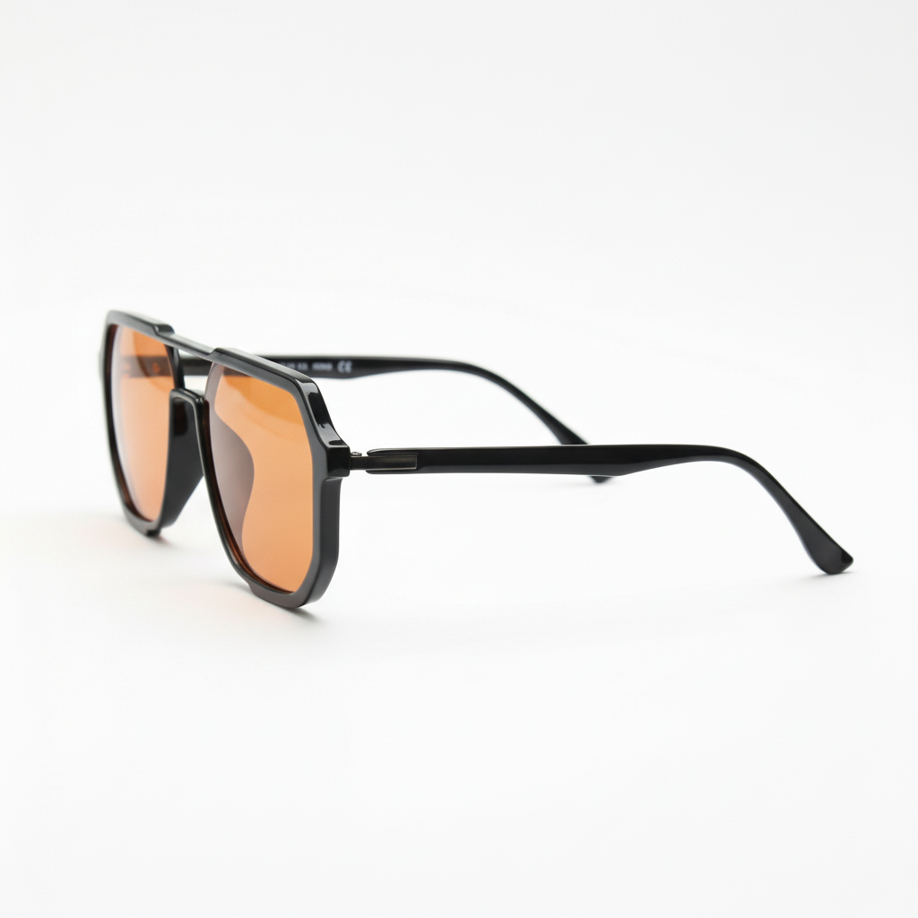 Poppy Orange Tinted Lens Sunglasses - Glossy black Geometric TR90 Frame