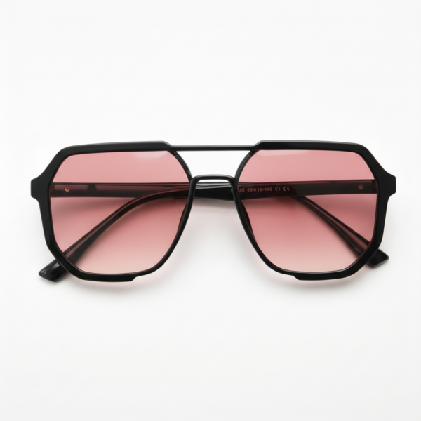 Poppy Pink Gradient Lens Sunglasses - Glossy black Geometric TR90 Frame