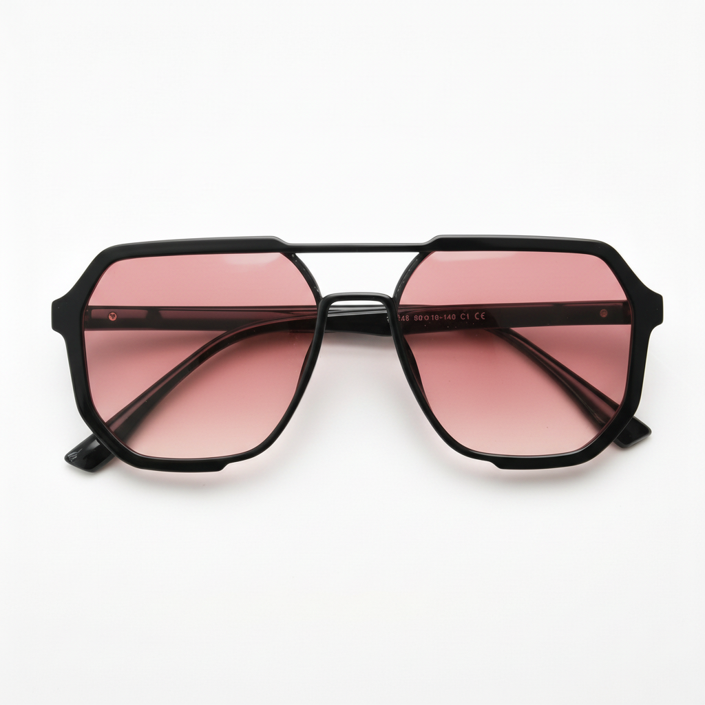 Poppy Pink Gradient Lens Sunglasses - Glossy black Geometric TR90 Frame
