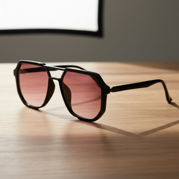 Poppy Pink Gradient Lens Sunglasses - Glossy black Geometric TR90 Frame