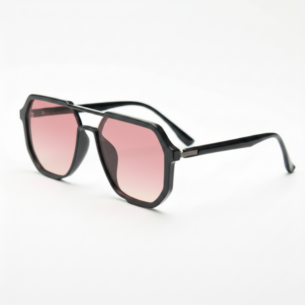 Poppy Pink Gradient Lens Sunglasses - Glossy black Geometric TR90 Frame