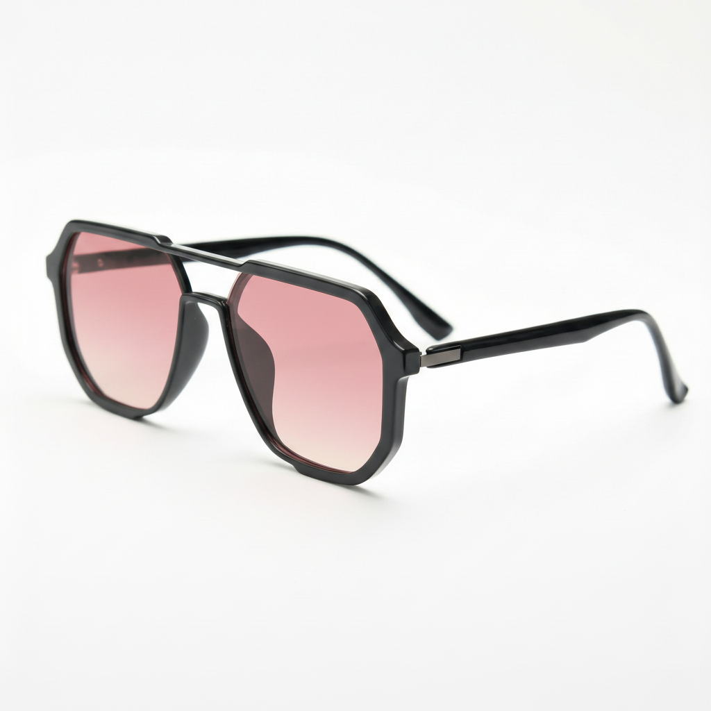 Poppy Pink Gradient Lens Sunglasses - Glossy black Geometric TR90 Frame