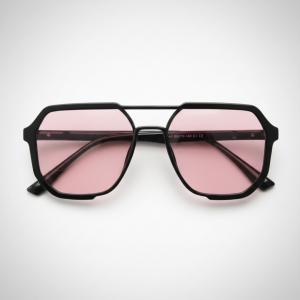 Poppy Pink Tinted Lens Sunglasses - Glossy black Geometric TR90 Frame